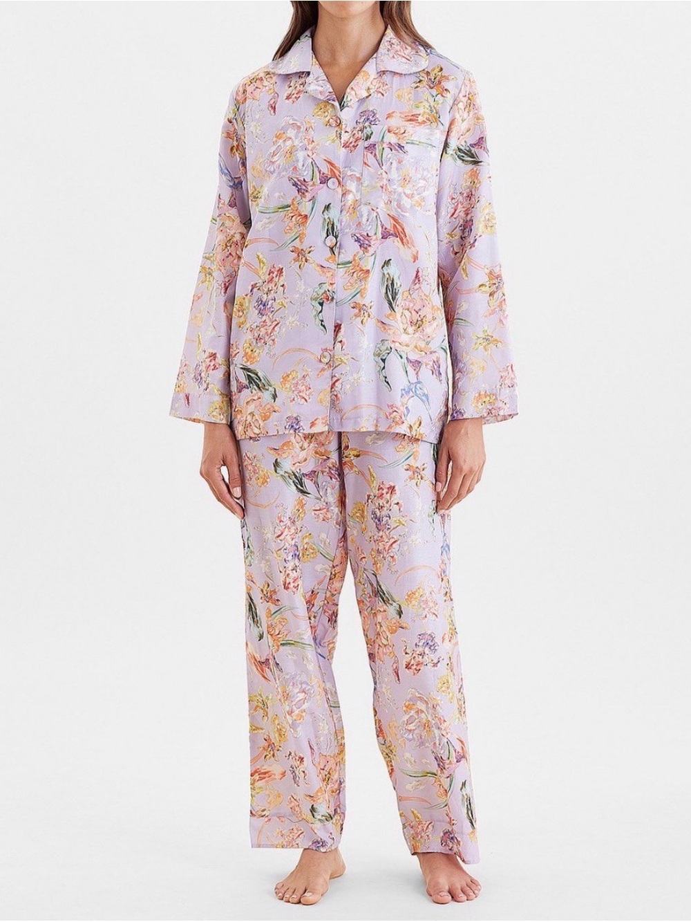 Papinelle  Bailey Luxe Silk Blend Pajama Set Size Small Lavender Floral
